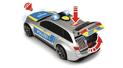 Dickie Toys Mercedes-AMG E43 Polizeiauto, Polizei, motor. Spielzeugauto, Heckklappe öffnet per Knopfdruck mit Hundegebell-Soundeffekt, inkl. Batterien, 30 cm, Silber/Blau