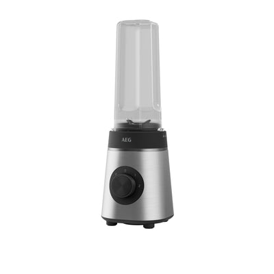 AEG MiniMixer SB4-1-4ST Standmixer / 350 W-Motor / 23.000 U/Min / 2 spülmaschinen- und bruchfeste 600 ml Trinkflaschen / 4-Klingen Messer / Drehregler / BPA-frei / Pulse-Taste / gebürstetes Edelstahl