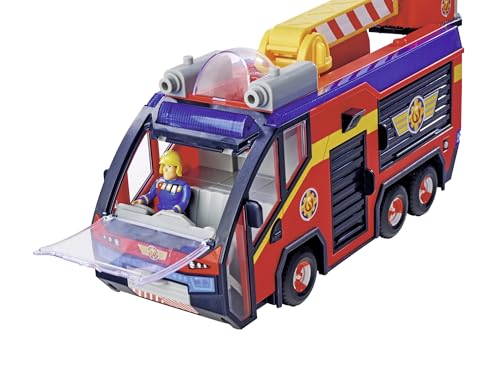 Simba Feuerwehrmann Sam Feuerwehrauto Jupiter mit Leuchteffekten – Robustes Spielzeugfahrzeug für Kinder ab 3 Jahren, großes Einsatzfahrzeug mit Sound und Licht, Feuerwehrfans