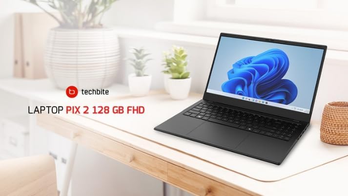 Techbite PIX 2 Notebook 15,6-Zoll-Bildschirm, 128-GB-SSD-Laufwerk, beleuchteter Tastatur, eingebauter Kamera, 8-GB-RAM, Intel Alder Lake N100 Quad-Core-Prozessor, 6400-Mah. Microsoft paket, windows 11