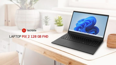 Techbite PIX 2 Notebook 15,6-Zoll-Bildschirm, 128-GB-SSD-Laufwerk, beleuchteter Tastatur, eingebauter Kamera, 8-GB-RAM, Intel Alder Lake N100 Quad-Core-Prozessor, 6400-Mah. Microsoft paket, windows 11