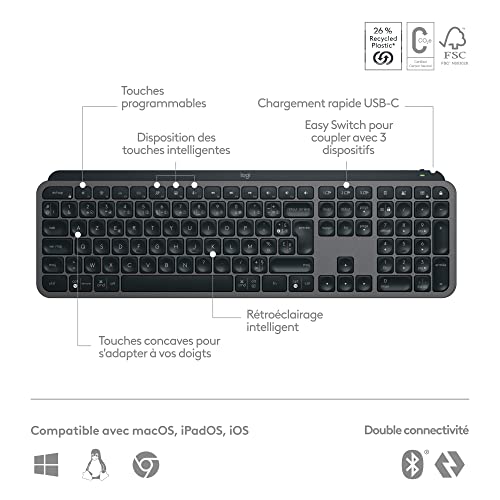 Logitech MX Keys S Plus - Graphit, Französisches AZERTY-Layout