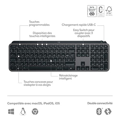 Logitech MX Keys S Plus - Graphit, Französisches AZERTY-Layout