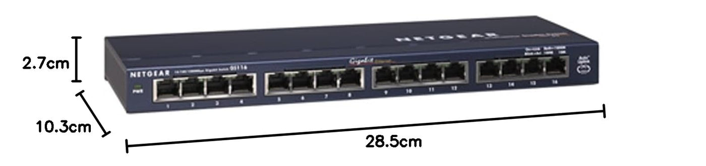 Netgear GS116GE Switch 16 Port Gigabit Ethernet LAN Switch (Plug-and-Play Netzwerk Switch, lüfterlos, robustes Metallgehäuse, ProSAFE Lifetime-Garantie)