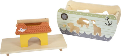 small foot Steckspiel Arche Noah „Safari“, Motorikspielzeug aus Holz mit 15 Tierfiguren, Taufgeschenke für Mädchen und Jungen, für Kinder ab 12 Monaten, 12456