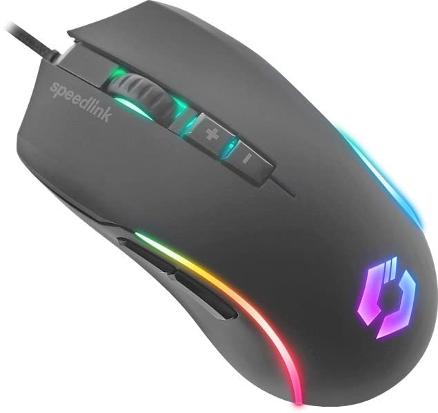 SPEEDLINK ZAVOS Gaming Mouse – Gaming Maus mit Kabel, mehrfarbige LED Beleuchtung, 5 Tasten PC Maus kabelgebunden, DPI-Schalter bis 6400dpi, gummierte Oberfläche, ummanteltes Kabel, schwarz