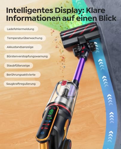 Fieety Akku Staubsauger 600W/50kPa/65Min, Staubsauger Kabellos mit Tierpflegebürste, 1M Schlauch, Wandladestation, 8-Schicht-Filtration Aromatherapie Ultraleise für Tierhaare, Teppich, Hartböden, Auto