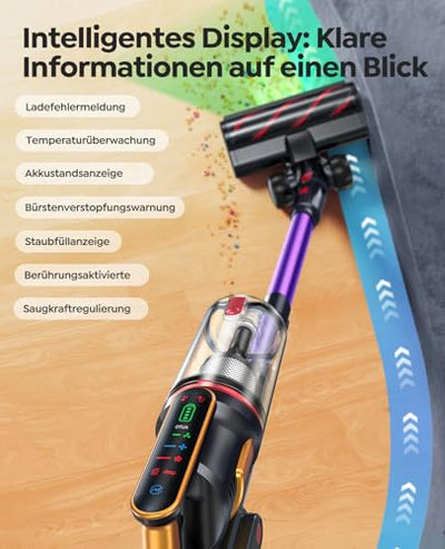 Fieety Akku Staubsauger 600W/50kPa/65Min, Staubsauger Kabellos mit Tierpflegebürste, 1M Schlauch, Wandladestation, 8-Schicht-Filtration Aromatherapie Ultraleise für Tierhaare, Teppich, Hartböden, Auto