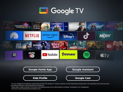 TCL 43T69C 43 Zoll QLED, Direct LED TV, 4K HDR TV, Smart Google TV (Dolby Vision & Atmos, Motion Clarity, Kompatibel mit Google Assistant & Alexa)