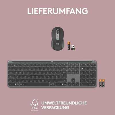 Logitech MK950 Signature Slim kabelloses Tastatur-Maus-Set, schlankes Design, leise tippen, Wechsel zwischen DREI Geräten, Bluetooth, mehrere Betriebssysteme, Windows, Mac, DEU QWERTZ-Layout, Graphit