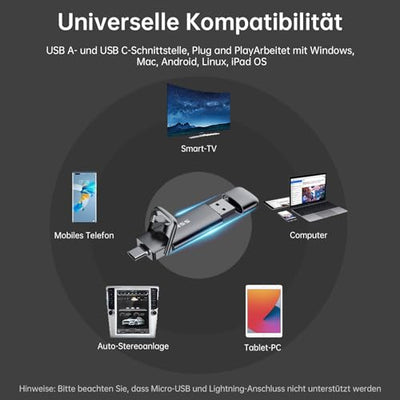 SSK USB C Externe SSD 512GB, mit bis zu 550 MB/s Extreme schneller USB-Stick, Dual-USB Typ C + USB A USB3.2 Gen2 Speicherstick für Android-Telefon, Laptop, Tablet, Mac, Festkörper Laufwerk