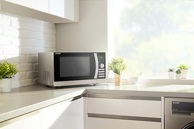 Sharp R843INW 4-in-1 Mikrowelle mit Heißluft, Grill und Konvektion/ 25 L/ 800 W/ 1000 W Infrarotgrill/ 2500 Konvection/ 10 Automatikprogramme/ Pizza-Programm/ Metalldrehteller (30 cm)/ silber