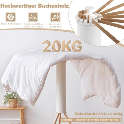 UISEBRT Wäscheständer Tragbar Trockengestell Faltbar Octopus Wäscheständer mit Holzstange Platzsparend Trockenständer für Drinnen Bodenwäscheständer Turmwäscheständer für Balkon Schlafzimmer