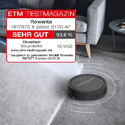 Rowenta RR7875 X-PLORER Serie 120 AI Saugroboter | Testergebnis "SEHR GUT" | Laser-Navigation | automatisches Reinigen | Steuerung per App | Saugen und Wischen | 120 Min. Laufzeit | 150 m² | Schwarz