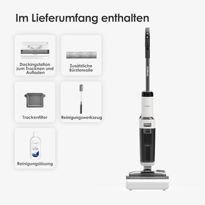 Tineco Floor One Stretch S6 Nass Trockensauger, 180°-Flachdesign Saugwischer 13cm Liegehöhe, 70°C 5min FlashDry Selbstreinigung, 3-Seitige Kantenreinigung 40min Laufzeit Reinigung unter tiefen Möbeln