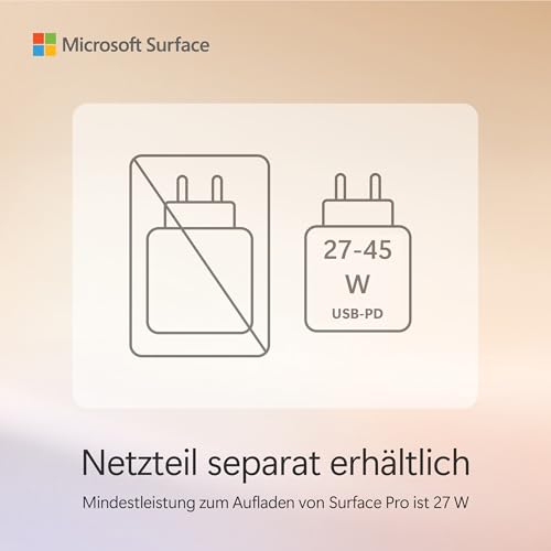 Microsoft Surface Pro | Copilot+ PC | 12” LCD Touchscreen | Snapdragon® X Plus | 16GB RAM | 512GB Speicher | Neuestes Modell | Platin