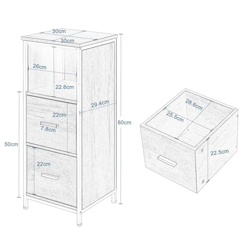 EUGAD Badezimmerschrank mit 2 abnehmbaren Schubladen, Badschrank schmal, multifunktionaler Aufbewahrungsschrank Eckschrank, Industrie Stil, mit Metallrahmen, Schwarz helle Eiche, 30x80x30 cm
