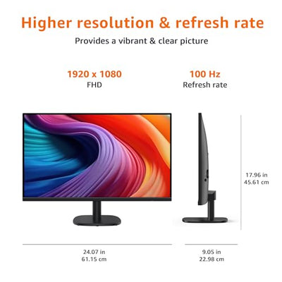 Amazon Basics Monitor 27 Zoll (68.6 cm), FHD 1080p, max. 100 Hz, VESA-kompatibel, integrierte Lautsprecher, Schwarz