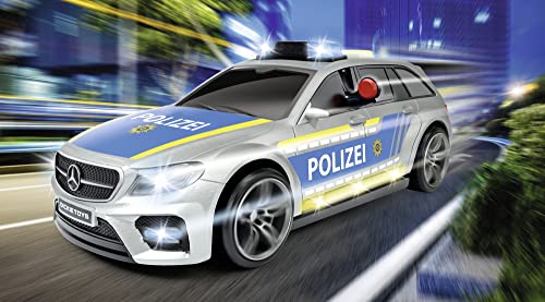 Dickie Toys Mercedes-AMG E43 Polizeiauto, Polizei, motor. Spielzeugauto, Heckklappe öffnet per Knopfdruck mit Hundegebell-Soundeffekt, inkl. Batterien, 30 cm, Silber/Blau