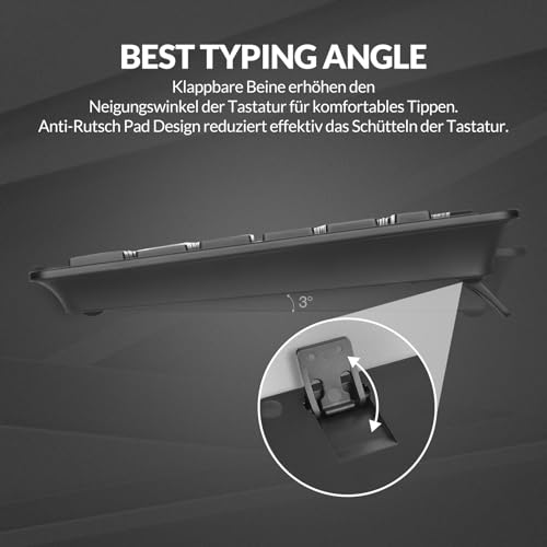 Rii Leise Tastatur Maus Set kabellos, Funktastatur mit Maus, Wireless Keyboard and Mouse, Für PC/Laptop/Windows/Smart TV, Deutsches Layout - schwarz