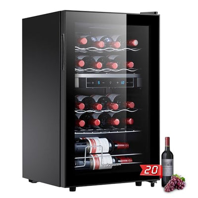 Kalamera Weinkühlschrank 2 Zonen, Touch-Bedienfeld,Schwarze Glastür, Verdeckter Griff, Flaschenkühlschrank 20 Flaschen, 68Liter, 5-18°C Kühlzone, KRC-68BFG