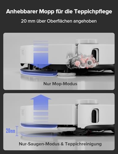 roborock S8 MaxV Ultra Saugroboter mit Wischfunktion&Hebarem Wischmopp, Umfangreiche Reinigung Durch die ausfahrbaren Seitenbürste, 10.000 Pa, 60 °C Heißwasser-Moppwäsche, All-in-One-Dock