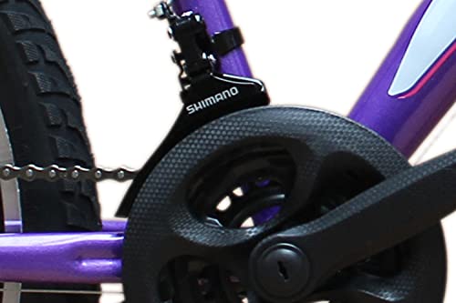 Talson 24 Zoll Mädchen Fahrrad MTB mit Beleuchtung und Shimano 21-Gang Kinderfahrrad Lila