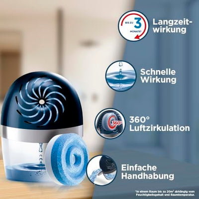 Pattex AERO 360º Luftentfeuchter, ultra-absorbierender Raumentfeuchter, hilft Kondenswasser, Schimmel- und Modergeruch zu vermeiden, nachfüllbarer Raumluftentfeuchter, 1 Gerät inkl. 1 Nachfülltab 450g
