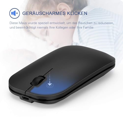 seenda Tastatur Maus Set Kabellos, Wiederaufladbare Aluminium Tastatur mit kompaktes Design, Ultradünne und Leise Funktastatur mit Maus für PC/Laptop/Smart TV, QWERTZ Layout, Schwarz