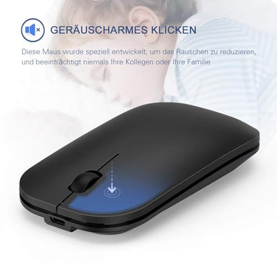 seenda Tastatur Maus Set Kabellos, Wiederaufladbare Aluminium Tastatur mit kompaktes Design, Ultradünne und Leise Funktastatur mit Maus für PC/Laptop/Smart TV, QWERTZ Layout, Schwarz