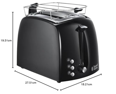 Russell Hobbs Toaster [für 2 Scheiben] Textures+ (extra breite Toastschlitze, inkl. Brötchenaufsatz & integrierte Toast-Zange, 6 Bräunungsstufen + Auftau- & Aufwärmfunktion, 850W) 22601-56