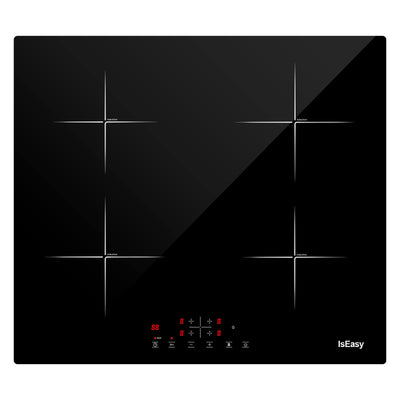 IsEasy 4 Zonen Einbau Induktionskochfeld mit 9 Leistungsstufen &1-99Min Timer, Boost-Funktion, Induktionskochplatte, Induktion Herdplatte mit 4 Platten, 60cm, 6800W, Schwarz