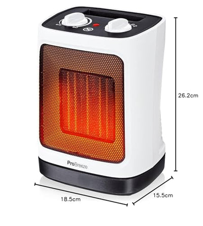 Pro Breeze 2000W Mini Keramik Heizlüfter energiesparend mit automatischer Oszillation, Zwei Leistungsstufen, Kleine Elektroheizung leise für Wohnzimmer, Büro, Terasse - Weiß