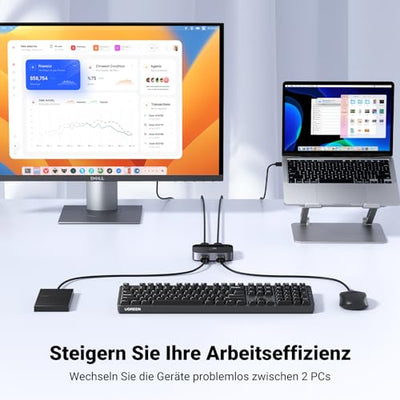 UGREEN USB Switch 2PC USB Switch 3.0 2 In 2 Out USB Umschalter mit 2 USB 3.0 A auf A Kabel für Tastatur, Maus, Drucker, Festplatten, USB-Kameras usw.