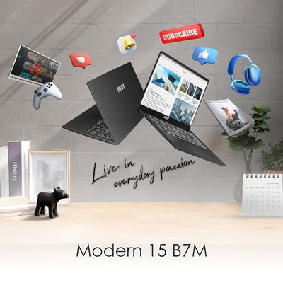 MSI Modern 15 Lifestyle & Business Laptop, 15,6 Zoll Full HD Display, AMD Ryzen 5 7430U Prozessor, 16 GB DDR4 RAM, 512GB SSD, AMD Radeon Graphics, Windows 11 Home, Schwarz, B7M-463