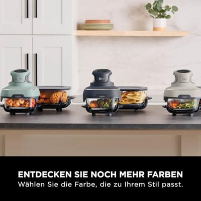 Ninja CRISPi tragbare Airfryer Heißluftfritteuse, 3,8 l, 4-in-1: Heißluftfrittieren, Braten, Warmhalten, Recrisp, kompakt, 6 Portionen, 2x herausnehmbare Glasbehälter & Deckel, 1700 W, Sage FN101EUSG