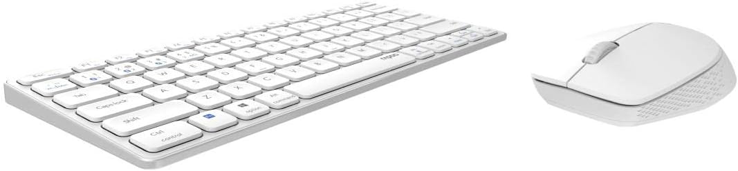 Rapoo 9600M kabelloses Tastatur-Maus Set Wireless Deskset 1300 DPI Sensor wiederaufladbarer Akku flaches Aluminium Design DE-Layout QWERTZ PC & Mac - weiß