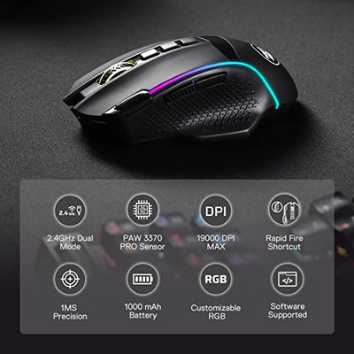Redragon M991 kabellose Gaming-Maus, 19000 DPI kabelgebundene/drahtlose Maus mit Schnellfeuertaste, 9 Makro-Tasten, 45-Stunden-Dauerleistung und RGB-Hintergrundbeleuchtung für PC/Mac/Laptop