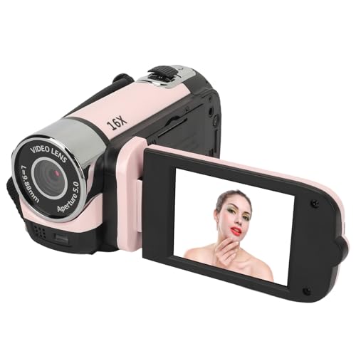 Videokamera-Camcorder, 1080P 16 MP Digitalkamera-Recorder, 2,4 Zoll Drehbarer Bildschirm, 16-facher Digitalzoom-Camcorder-Kamera mit Fülllicht (Rosa)