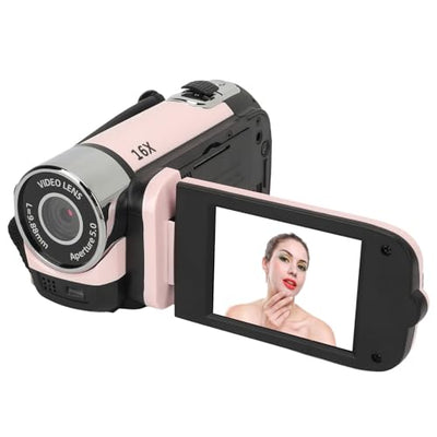 Videokamera-Camcorder, 1080P 16 MP Digitalkamera-Recorder, 2,4 Zoll Drehbarer Bildschirm, 16-facher Digitalzoom-Camcorder-Kamera mit Fülllicht (Rosa)