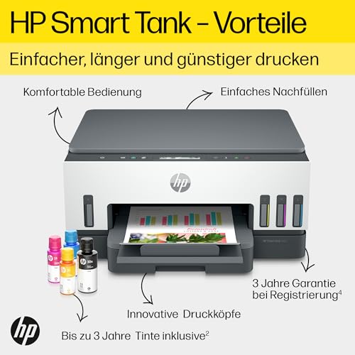 HP Smart Tank 7005 3-in-1 Multifunktionsdrucker, 20€ Cashback, (WLAN; Duplex-Druck) – 3 Jahre Tinte inklusive, 3 Jahre Garantie, großer Tintentank, hohe Reichweite, Drucken in hoher Qualität