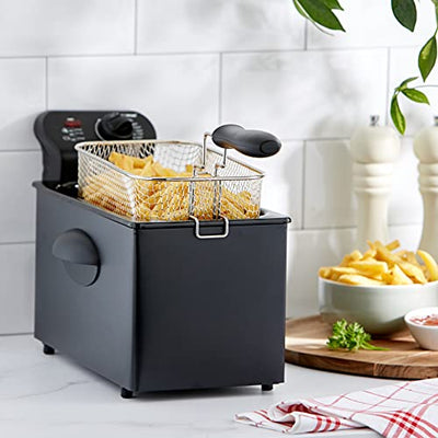 Bestron Öl-Fritteuse mit Kaltzonentechnologie, Fritteuse mit 3.5 Liter Volumen, stufenloser Temperaturregler bis 190°C, teilweise spülmaschinengeeignet, 2000 Watt, Farbe: Schwarz