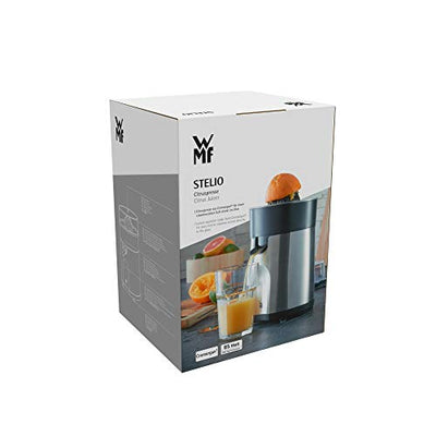 WMF Stelio Saftpresse elektrisch, Zitruspresse, Orangenpresse, 85 Watt, 2 Presskegel, Tropfstopp, Siebeinsatz, matt edelstahl