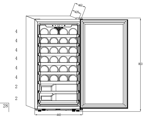 Kalamera Weinkühlschrank, 28 Flaschen 86 Liter, Touch-Bedienfeld, Edelstahl Glastür, 5-18°C Kühlzone, Abnehmbar Holzauflagen, KRC-86FCSS-W