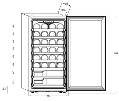 Kalamera Weinkühlschrank, 28 Flaschen 86 Liter, Touch-Bedienfeld, Edelstahl Glastür, 5-18°C Kühlzone, Abnehmbar Holzauflagen, KRC-86FCSS-W