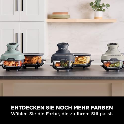 Ninja CRISPi tragbare Airfryer Heißluftfritteuse, 3,8 l, 4-in-1: Heißluftfrittieren, Braten, Warmhalten, Recrisp, 6 Portionen, 2x herausnehmbare Glasbehälter & Deckel, 1700 W, Stone Gold FN101EUSTGD
