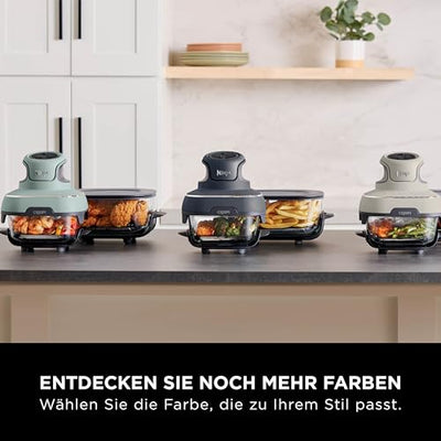 Ninja CRISPi tragbare Airfryer Heißluftfritteuse, 3,8 l, 4-in-1: Heißluftfrittieren, Braten, Warmhalten, Recrisp, 6 Portionen, 2x herausnehmbare Glasbehälter & Deckel, 1700 W, Stone Gold FN101EUSTGD