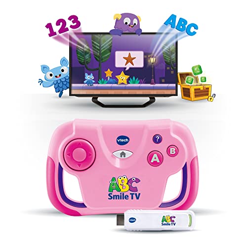 Vtech ABC Smile TV pink – Kabellose Lernkonsole mit HDMI-Stick für den Fernseher mit 15 Spiel-Level für stundenlangen Lernspaß – Für 3-7 Jahre - Deutsch