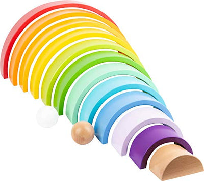 small foot Bausteine "Regenbogen XL" aus Holz, 12 teiliger Bogen mit 2 Kugeln, ab 1 Jahr, 11412