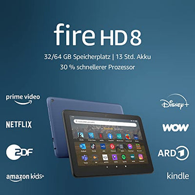 Zertifiziert und generalüberholt Fire HD 8-Tablet, 8-Zoll-HD-Display, 32 GB, 30% schnellerer Prozessor, für Unterhaltung unterwegs (2022), schwarz, mit Werbung